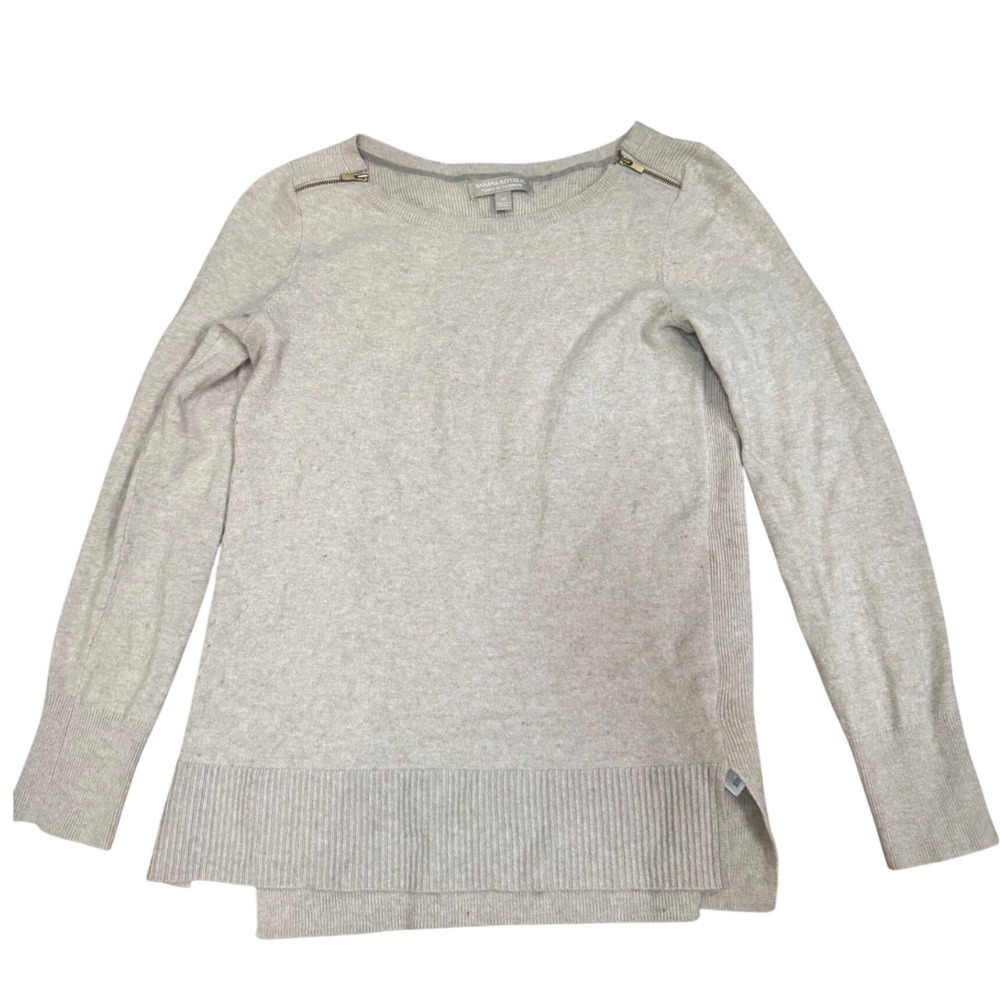 Banana Republic Touch of‎ Cashmere Women's Sweater M Cream Gold Zipper